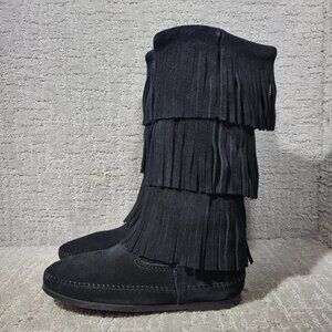 Minnetonka Black Fringe Boots